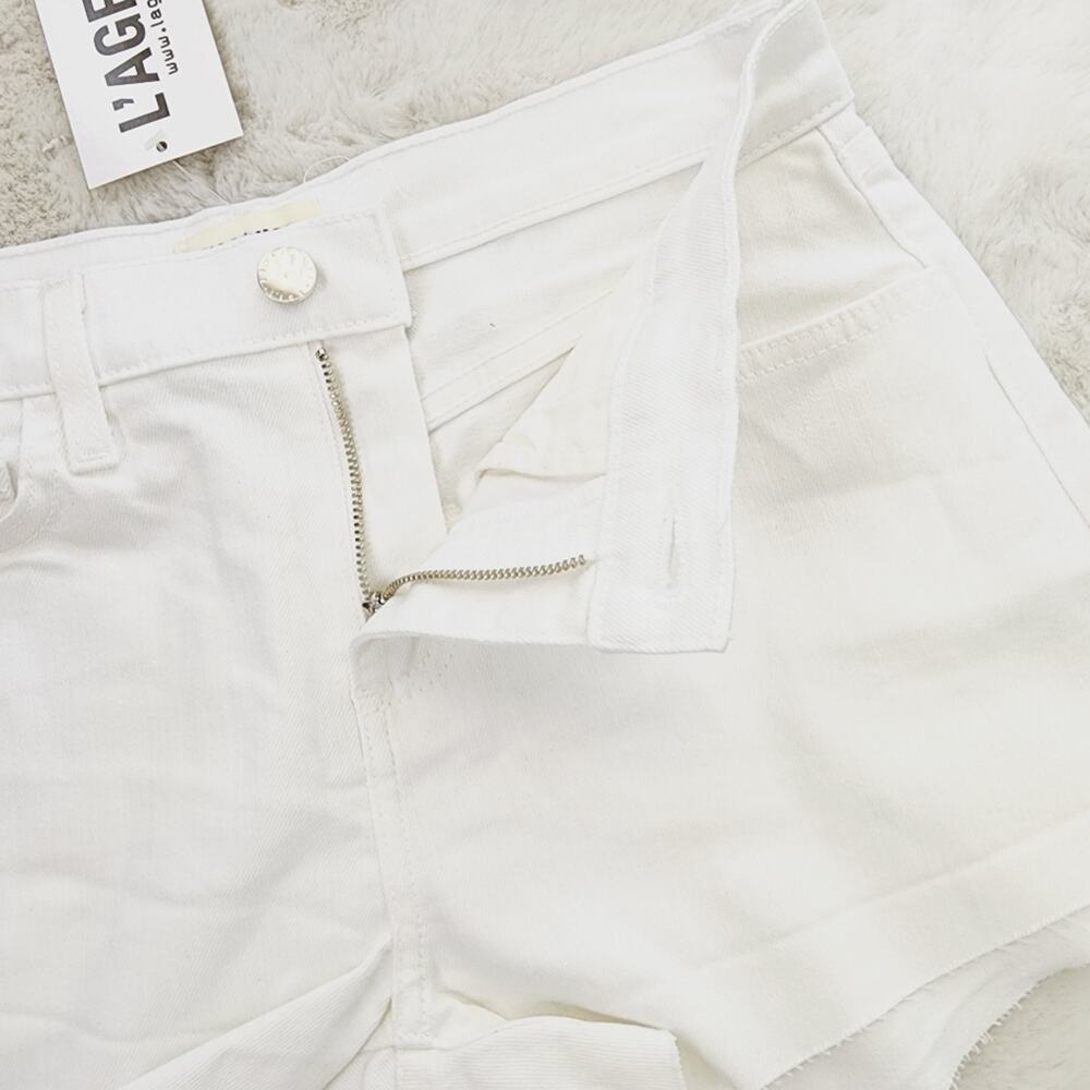 NWT L'AGENCE Ryland White High Rise Frayed Hem Denim Shorts Women's 2 - Picture 2 of 13